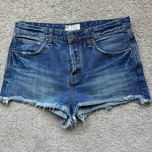 Free People Blue Jean Shorts Frayed Hem
